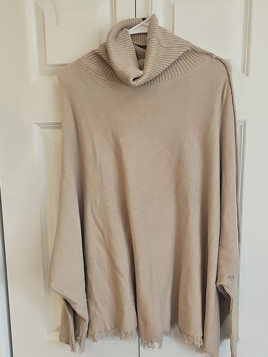 Tempo Paris Sweaters - Tempo Paris Neutral Beige Ribbed Knit Poncho